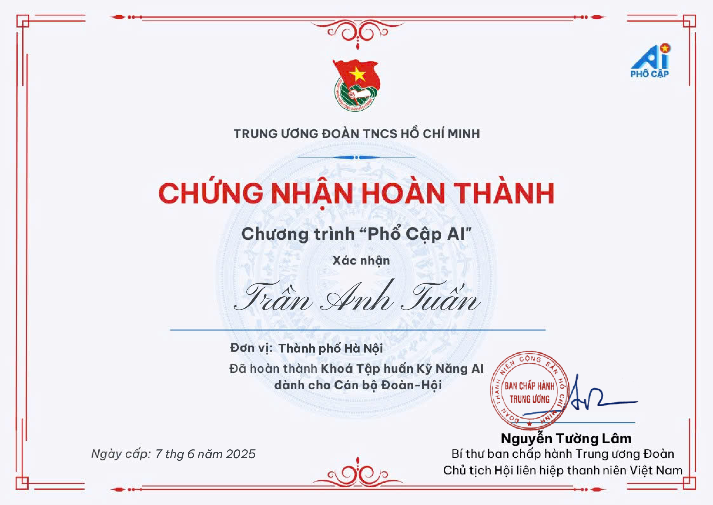 Giấy khen Đoàn TNCS HCM Học viện Tài chính
